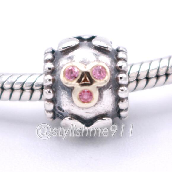 PANDORA Silver Mom Charm with 14K and pink CZ - Picture 1 of 11